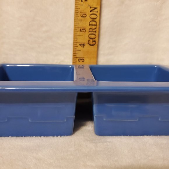 Longaberger Pottery Woven Traditions Blue Divided Dish - Picture 6 of 7